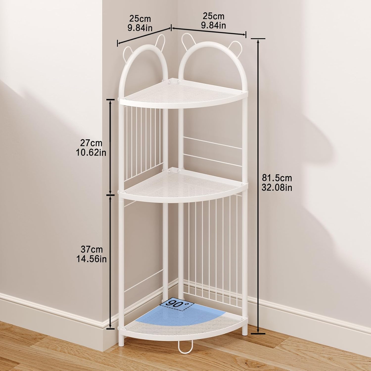 CICUFY 3 Tier Metal Corner Shelf Bathroom Organizer with Guardrails