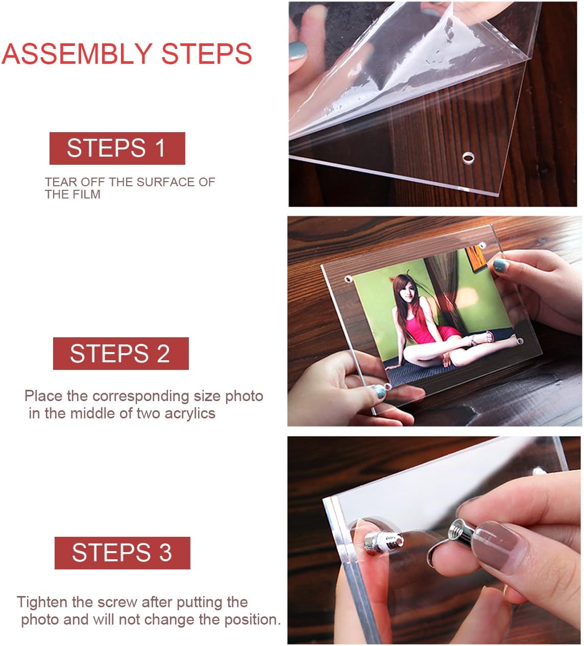 BFRed Acrylic Photo Frame 5x7 Inch WallTabletop Frame 3 Pack