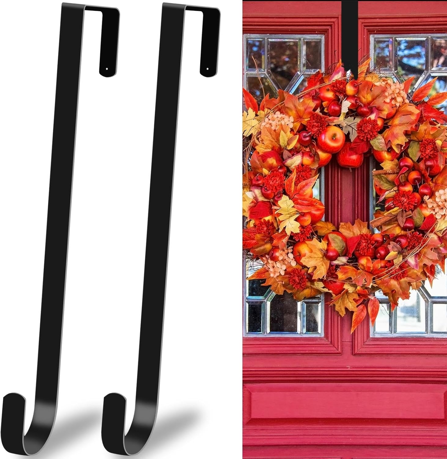 12 Inch Wreath Hangers Black Door Hooks 2 Pack
