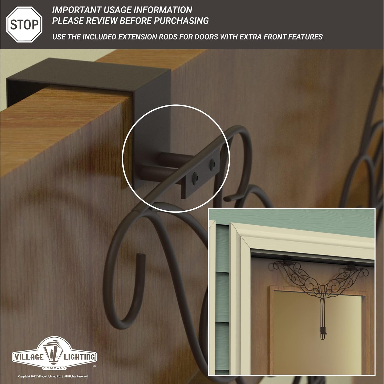 Adjustable Wreath Hanger for Front Door - Cast Iron Black Design