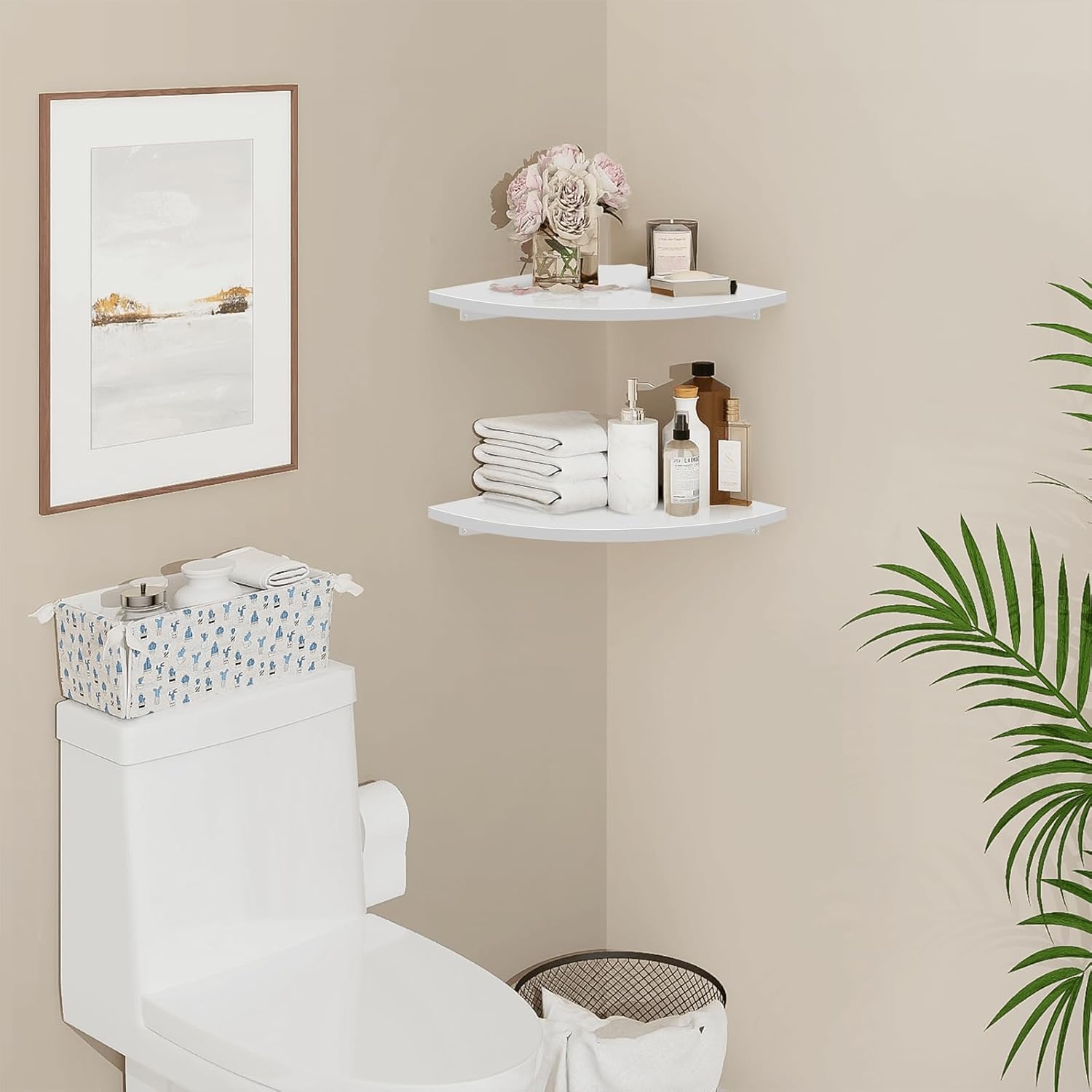 Homode Corner Wall Shelf Set of 2 White Floating Wooden