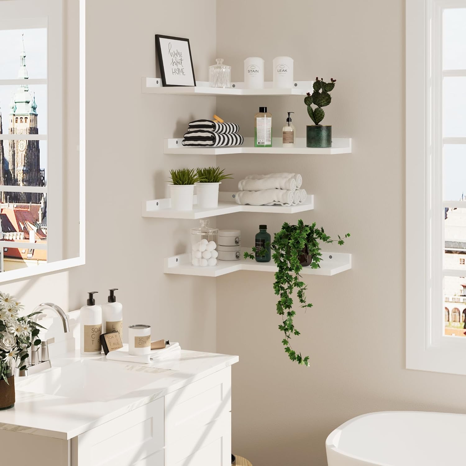 4-Tier Corner Floating Shelves - White
