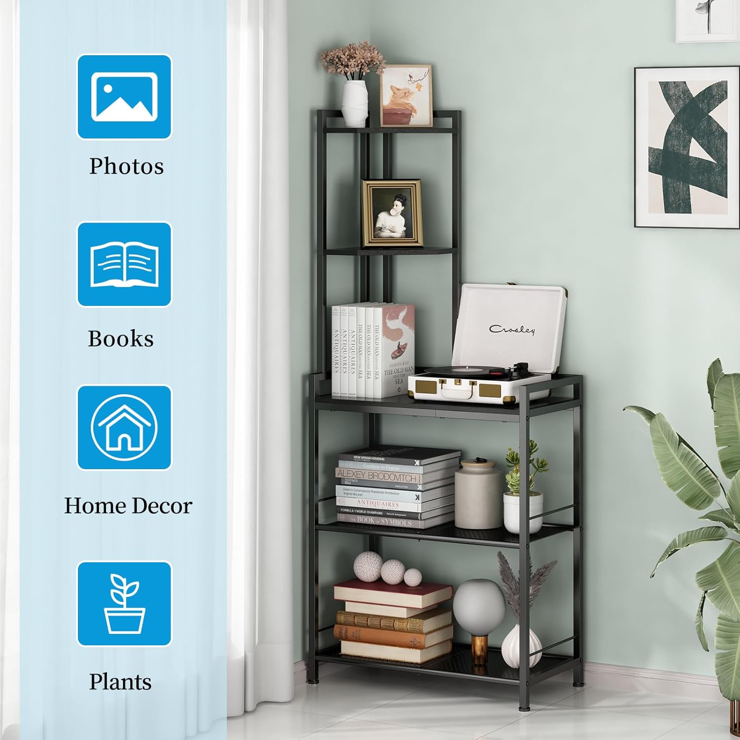 GILLAS 5 Tier Corner Shelf Stand - Black