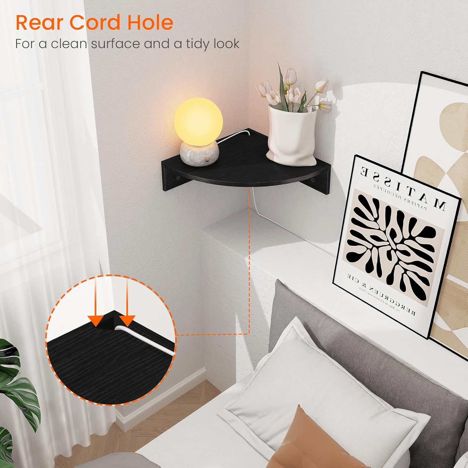 Homode 3 Tier Corner Floating Shelves Black