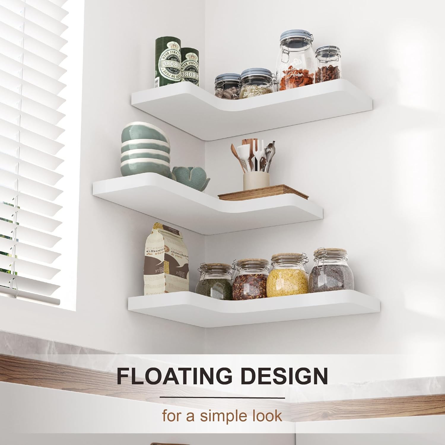 Fuqing Corner Floating Shelves Set of 3 White