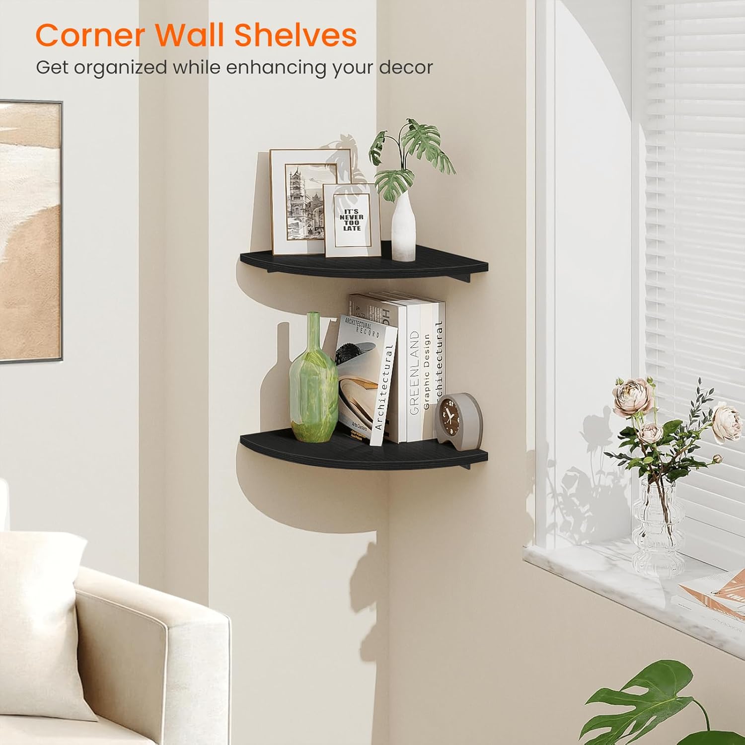 Homode Corner Floating Shelves 2 Tier Black