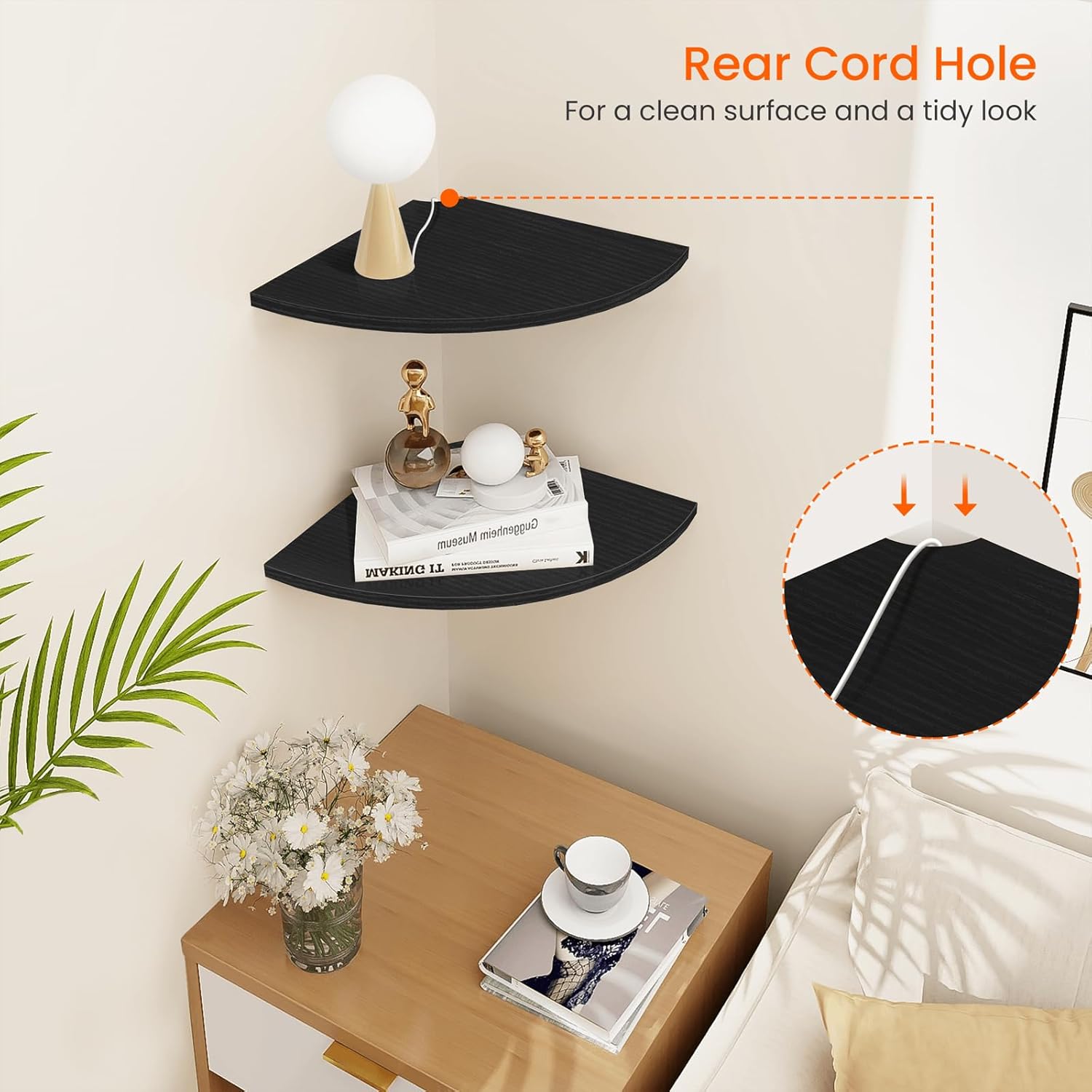 Homode Corner Floating Shelves 2 Tier Black