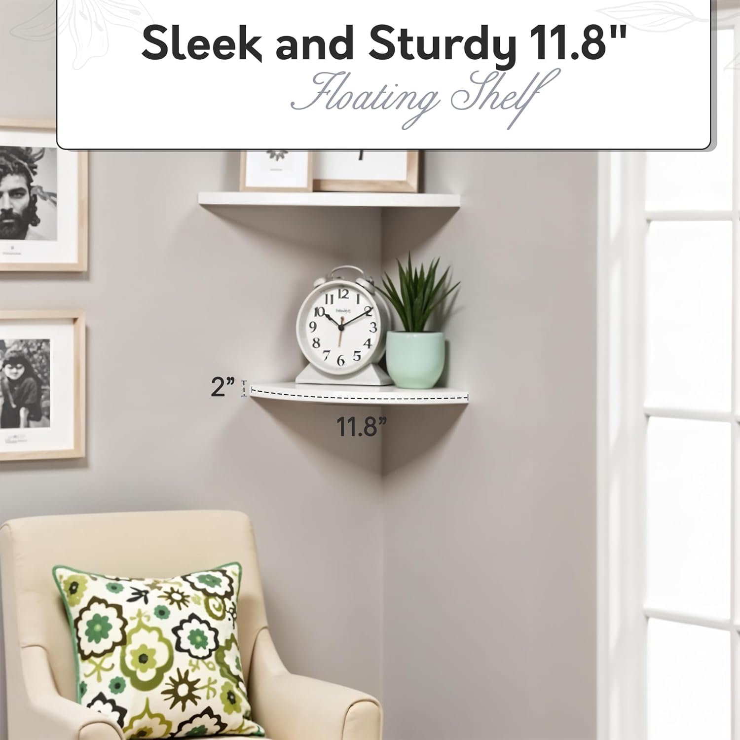 InPlace Shelving 118-Inch Wide Floating Corner Wall Shelf White