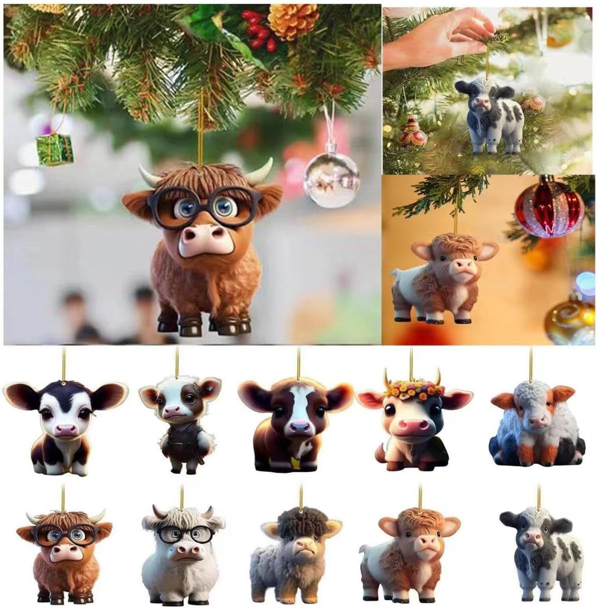10 pcs Cute Cartoon Cow Hanging Ornament DIY Christmas Decor