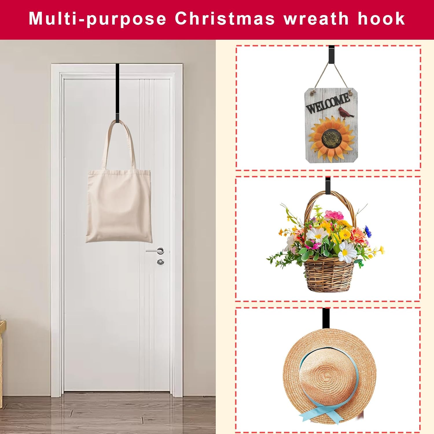 4 Pack 15 Inch Wreath Hanger Metal Hooks Black