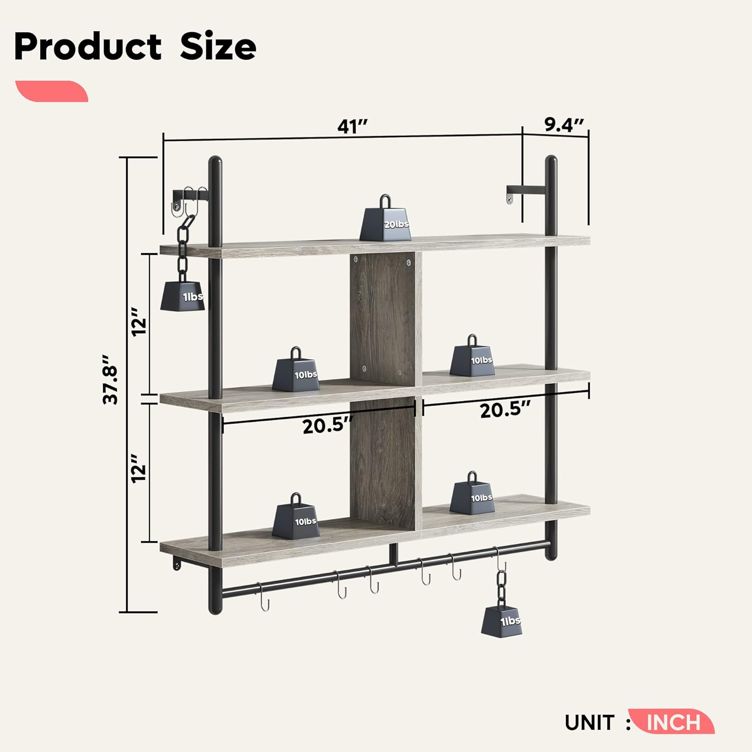 Bestier 415 Inch Floating Pipe Shelving 3 Tier Ladder Shelf