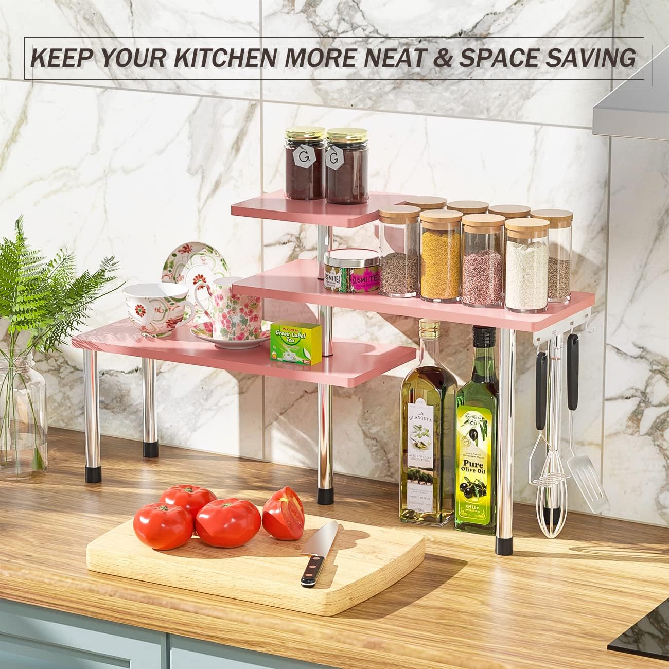 ZHWS 3-Tier Bamboo Corner Shelf Pink