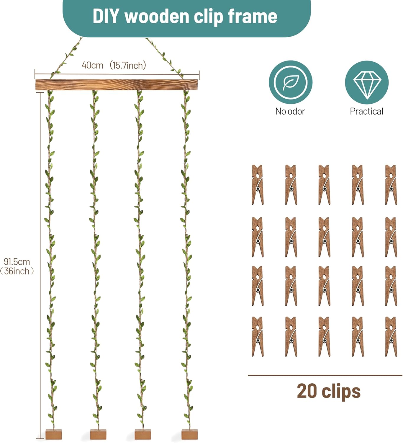 Wooden Hanging Photo Display with 20 Clips Wall Decor Frame