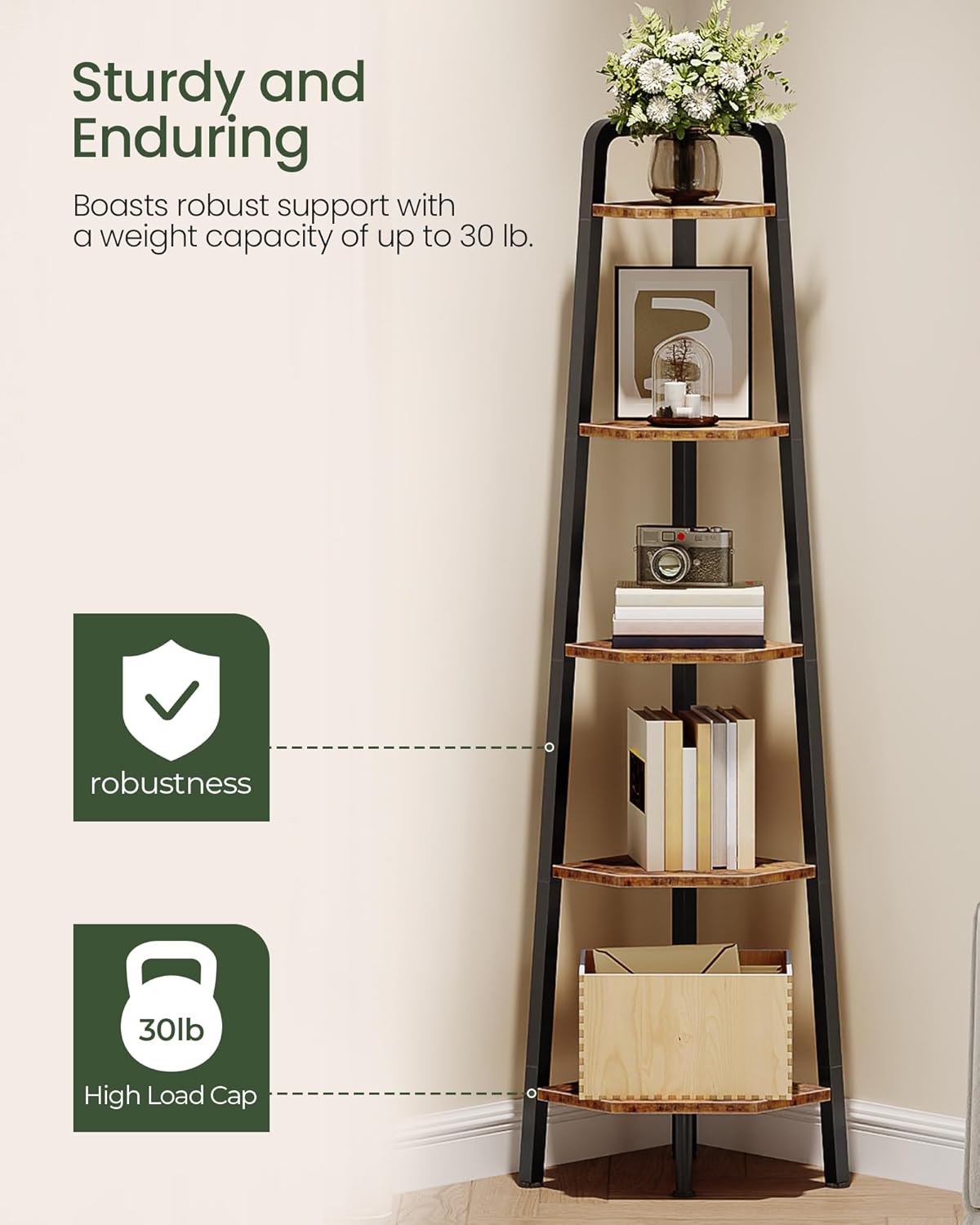 CHOEZON 5-Tier Corner Shelf 596 Tall Metal Ladder Bookshelf