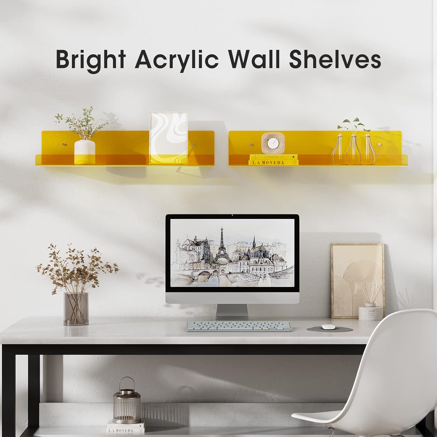 RRG 15 Inch Acrylic Floating Shelves 2 Pack Yellow
