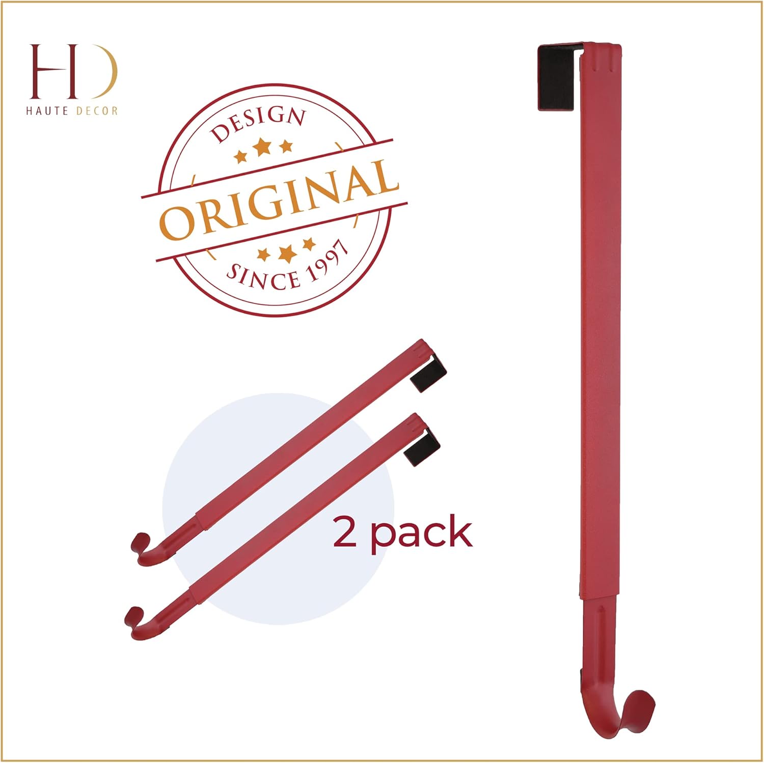 Haute Decor Adjustable Wreath Hanger 2 Pack Red