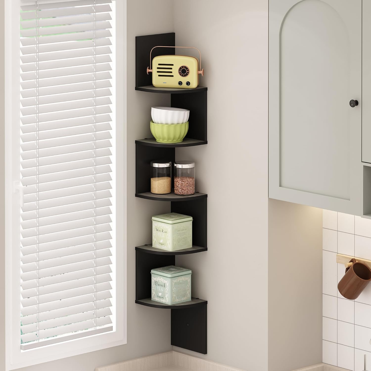 Furinno 5 Tier Floating Corner Shelf Black