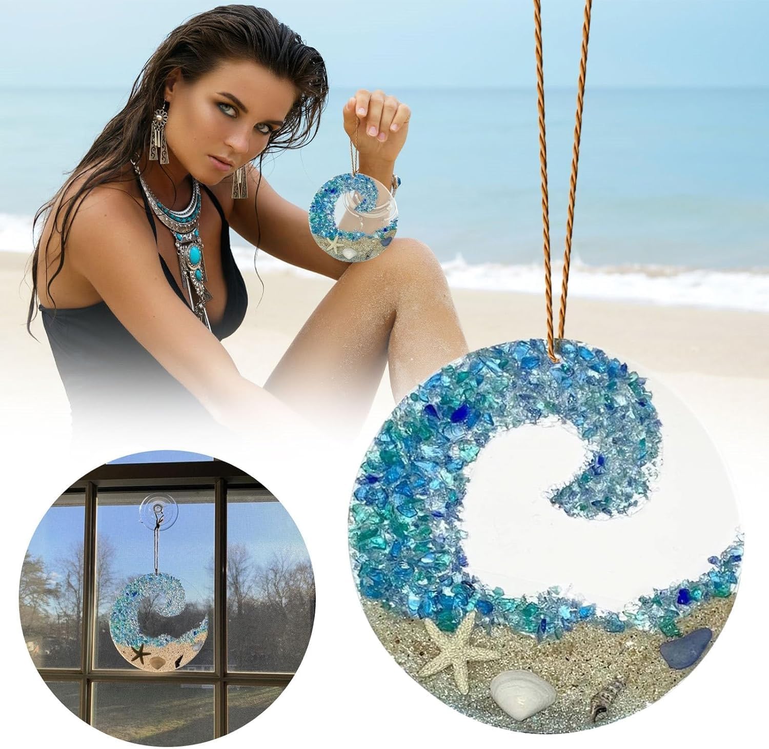 Sea Glass Suncatcher Ocean Wave Decor Hanging Ornament