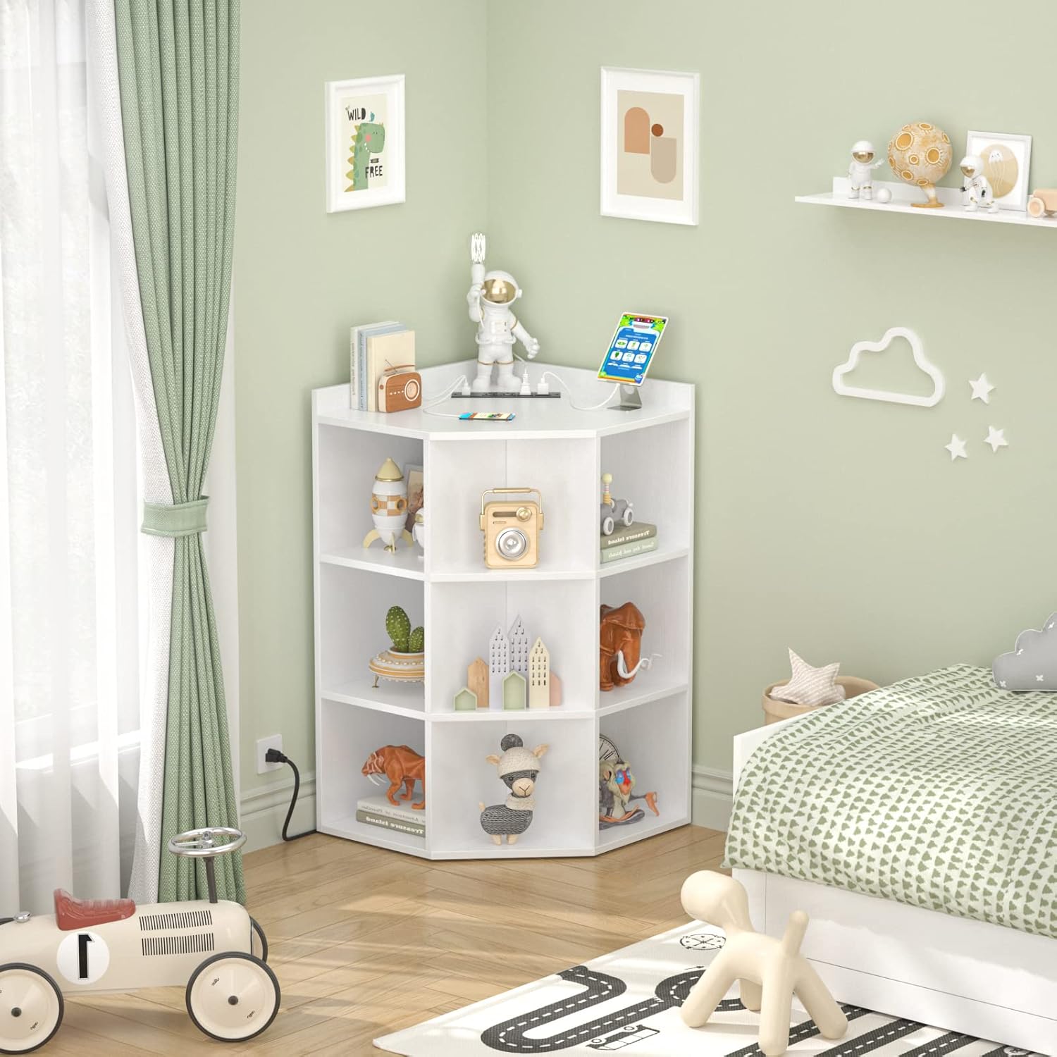 Aheaplus Corner Cabinet with USB and Outlets