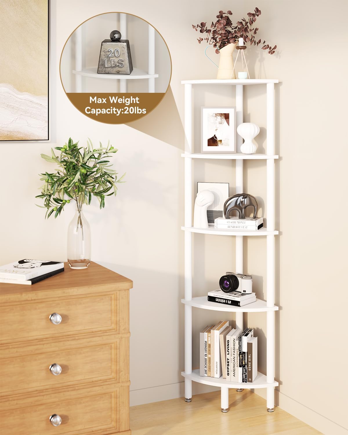 IBUYKE 5 Tier Corner Shelf Stand White