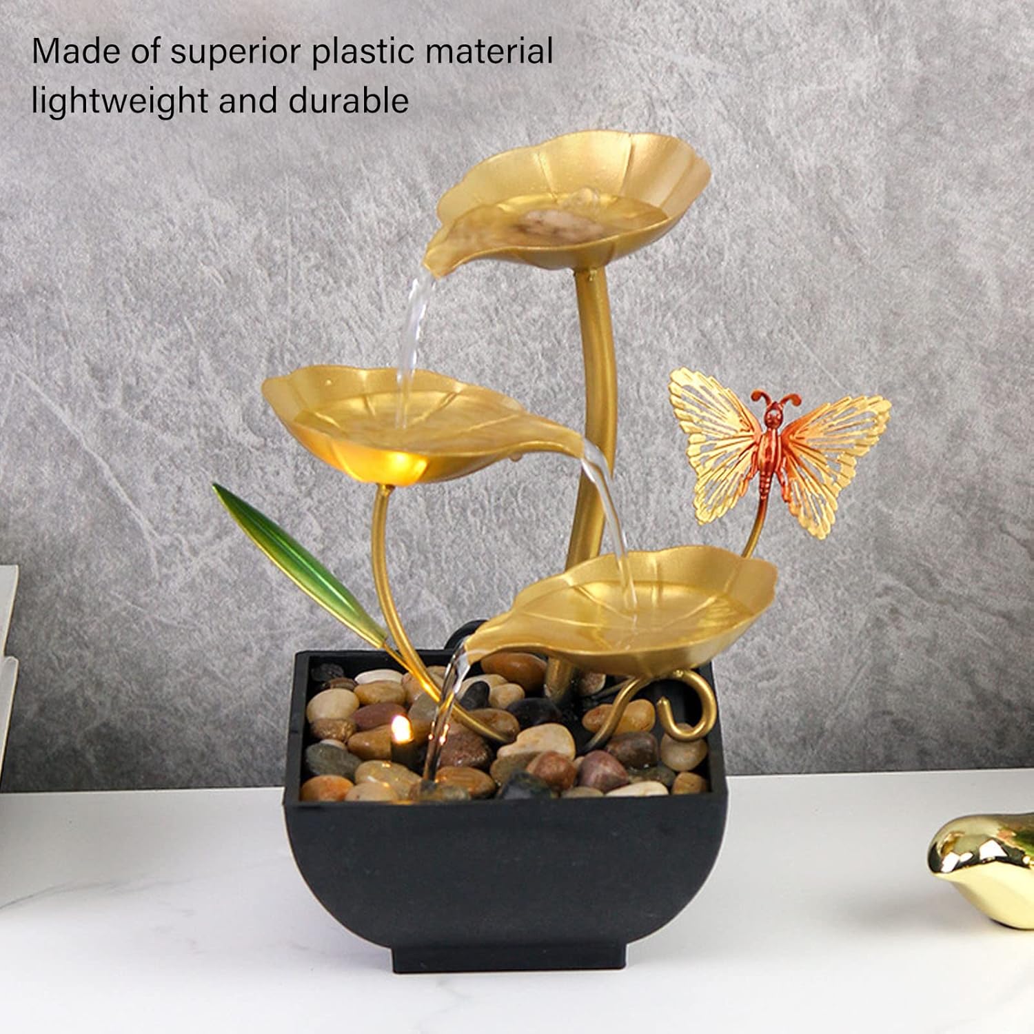 Gavigain Tabletop Fountain with LED Lights and Three Speed Settings