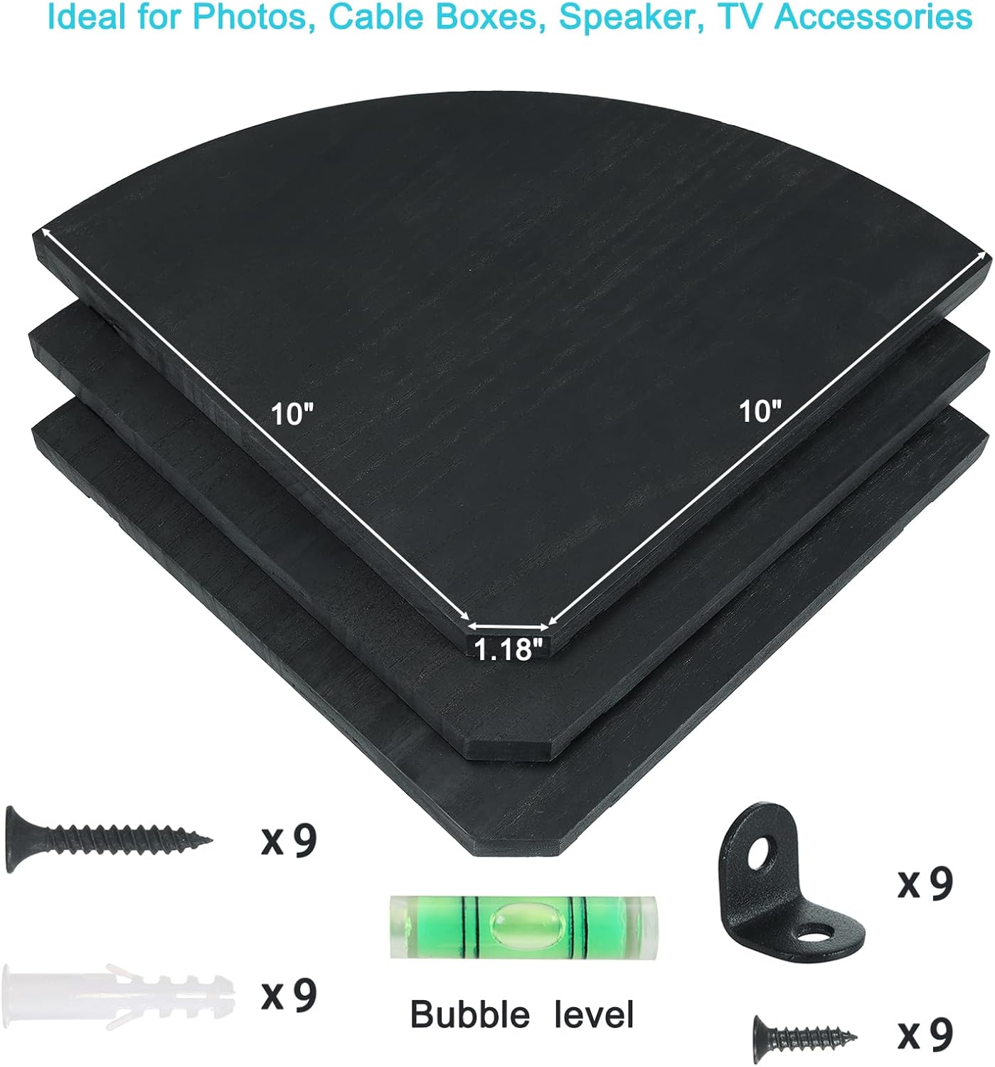 Wood Corner Floating Shelf with Cable Raceway - 10 Inch Black