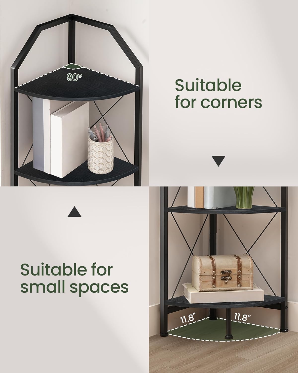 5-Tier Corner Shelf with Metal Frame Black