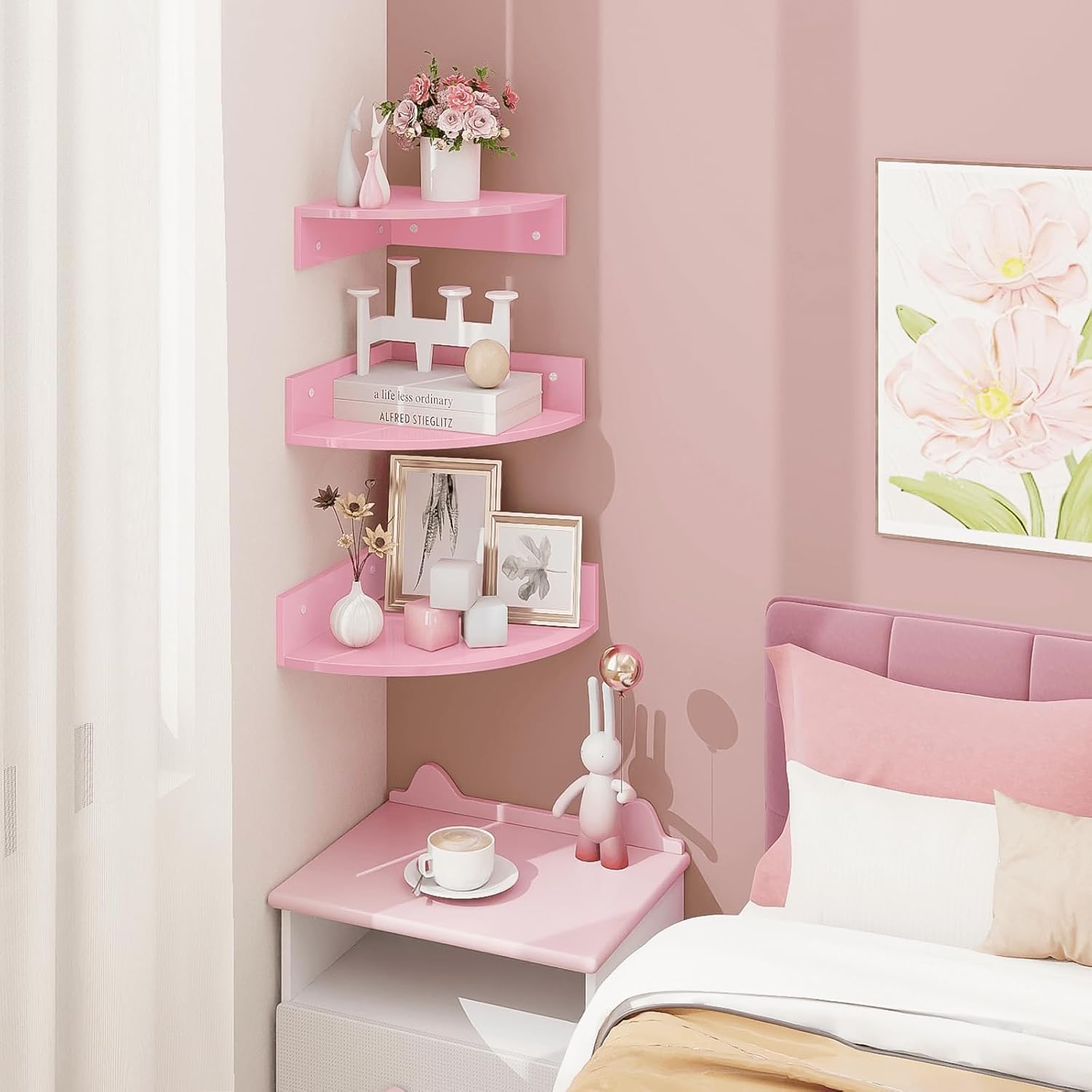 Homode Pink Corner Floating Shelves Set of 3