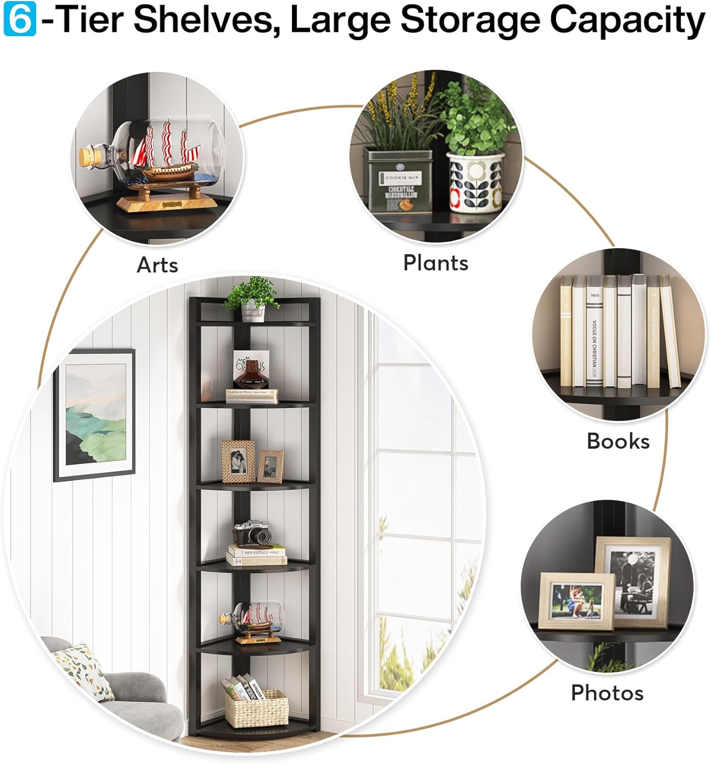 Tribesigns 6 Tier Corner Shelf Unit Black