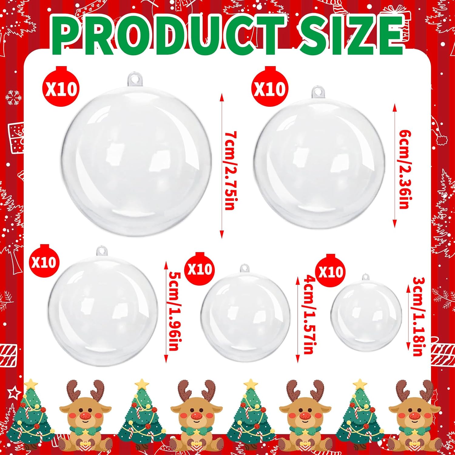 50 Pcs Clear Plastic Fillable Ornaments for Christmas Decor