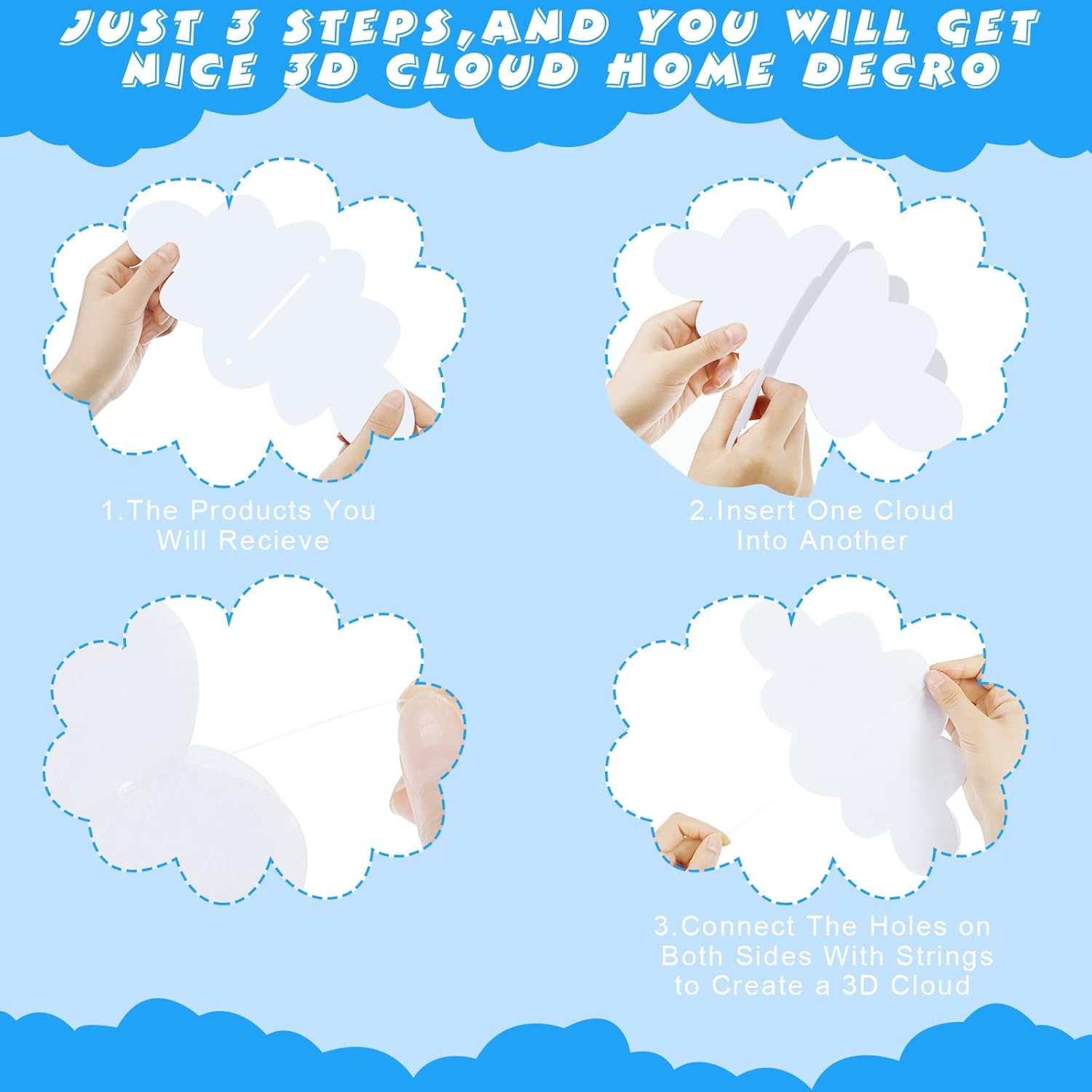 16 Pcs White Hanging Clouds for Ceiling Decor