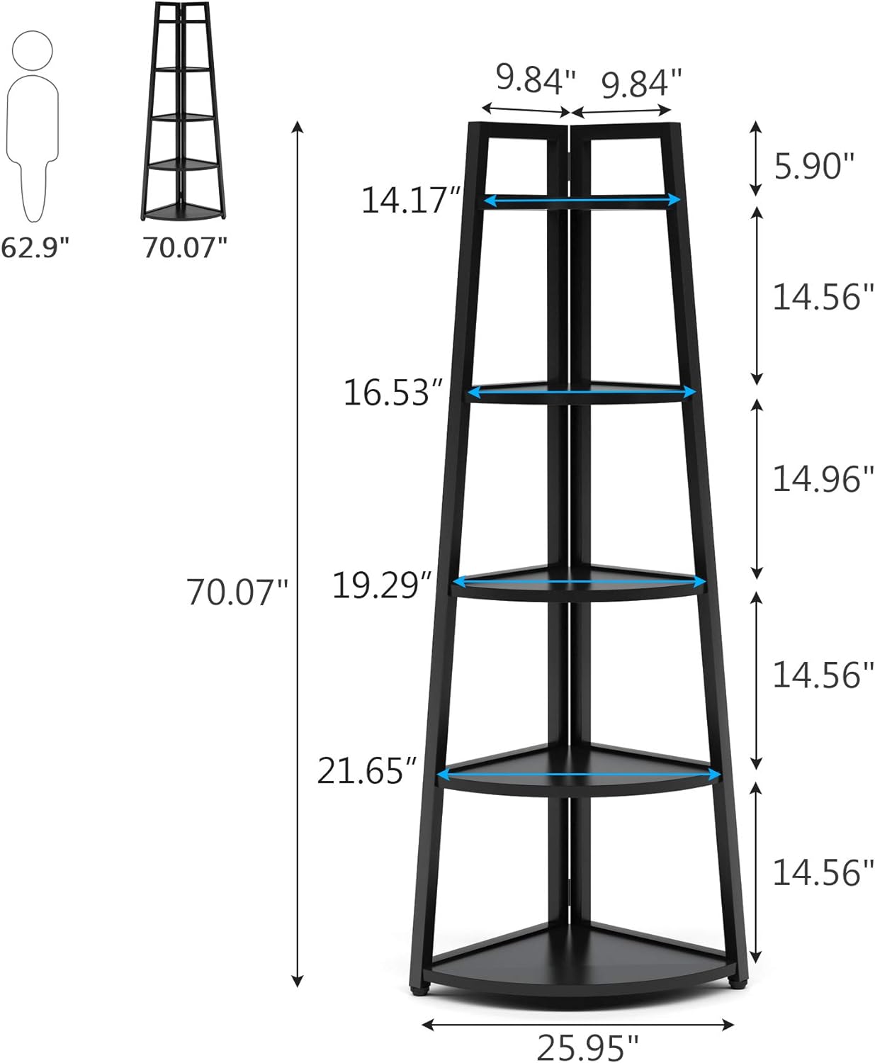 Tribesigns 70 Inch Tall Corner Shelf Black