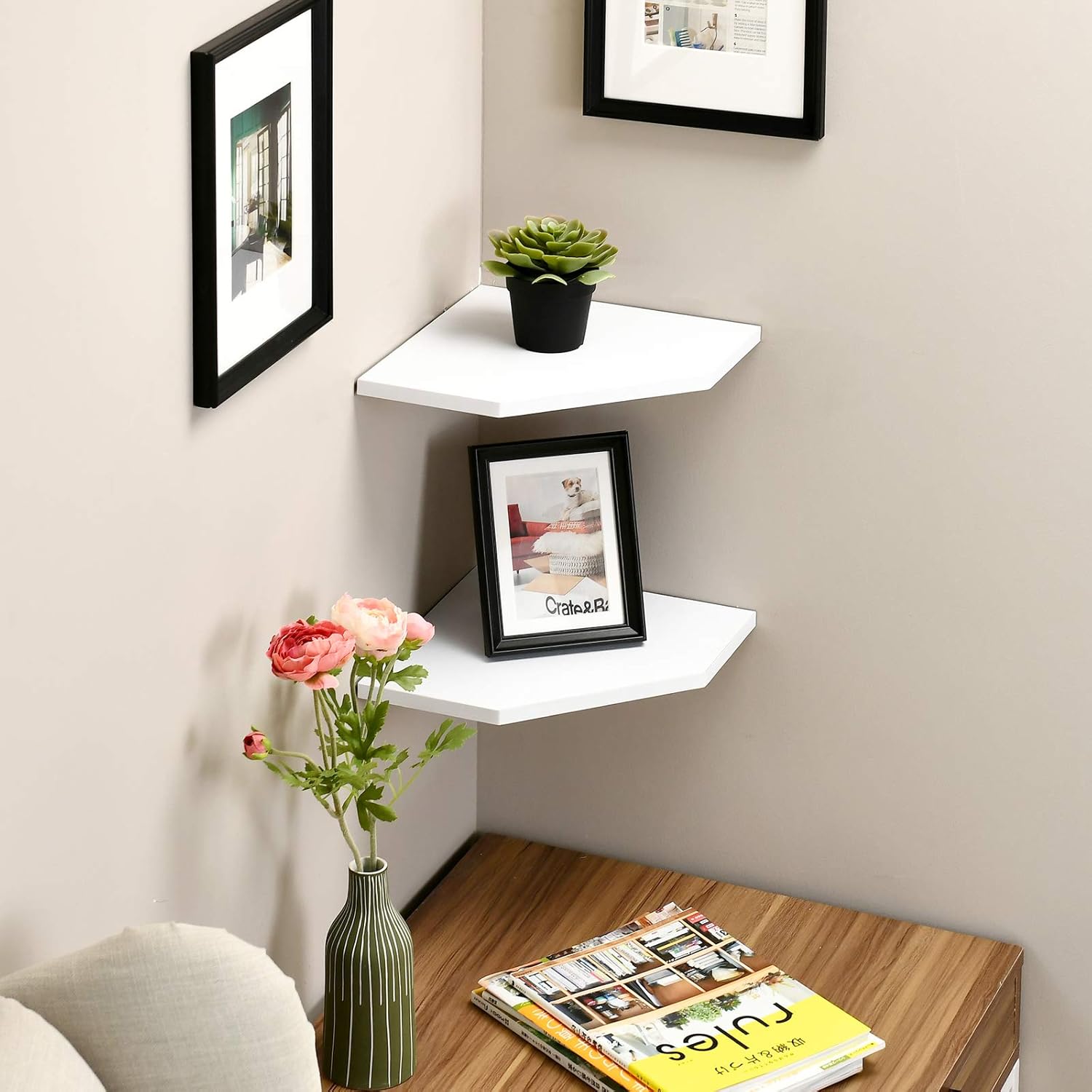 WELLAND 12-Inch Floating Corner Shelves Set of 2
