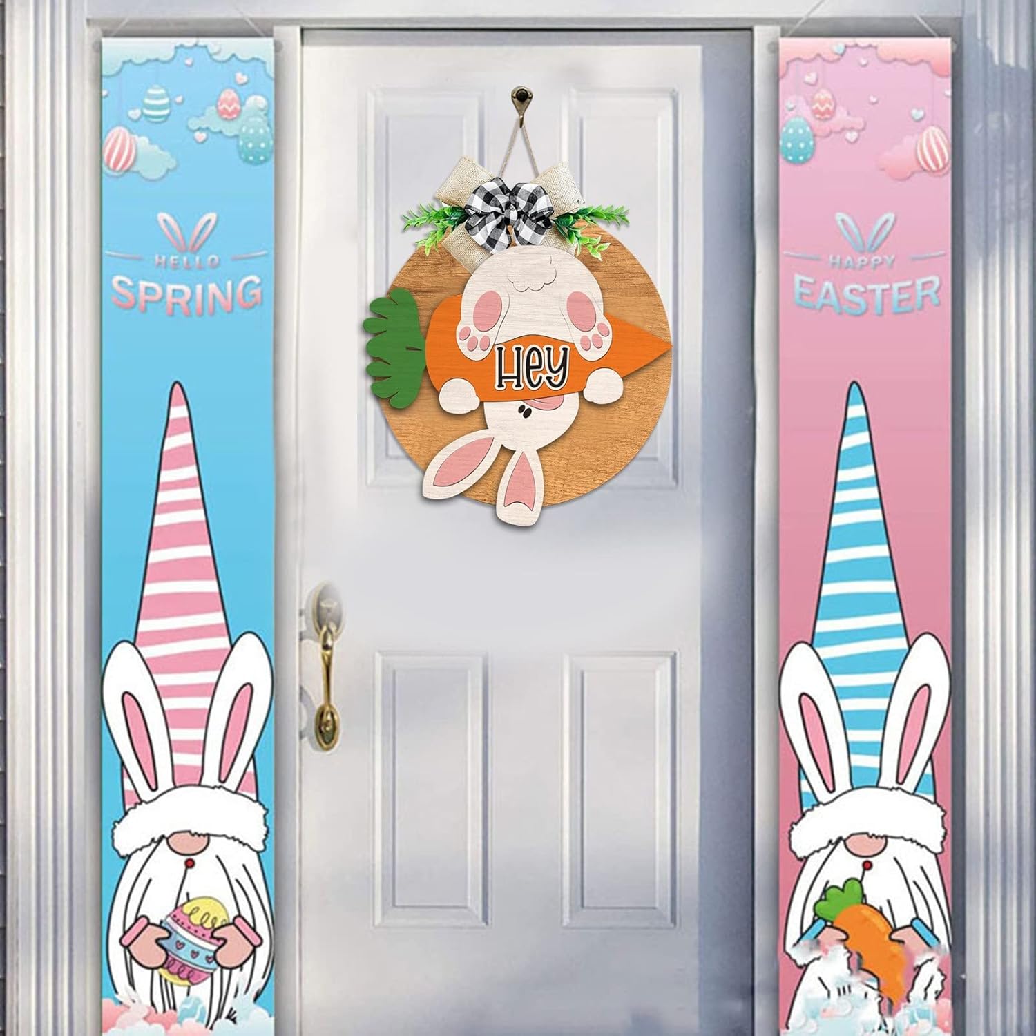 Easter Welcome Board Wooden Rabbit with Carrot Door Hanger