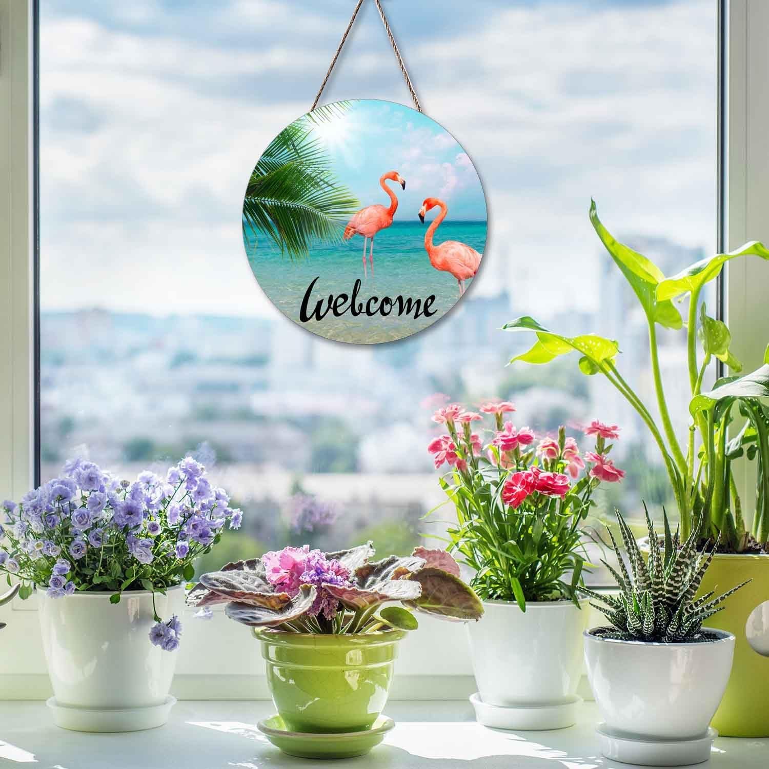 Flamingo Wreath Hangers for Front Door Welcome Sign