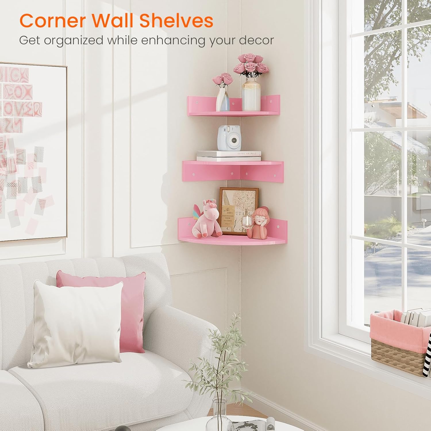 Homode Pink Corner Floating Shelves Set of 3