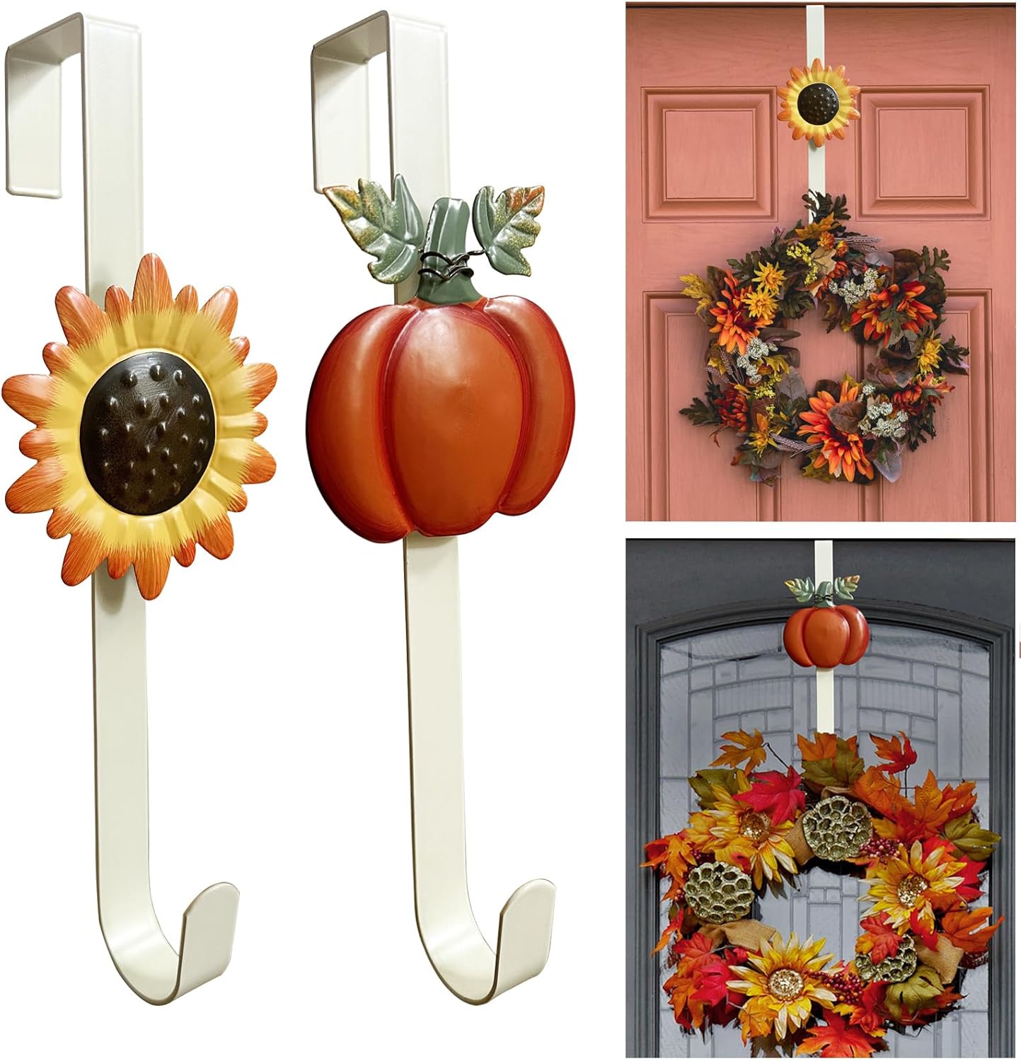2 Pack Fall Wreath Door Hanger with Pumpkin Sunflower