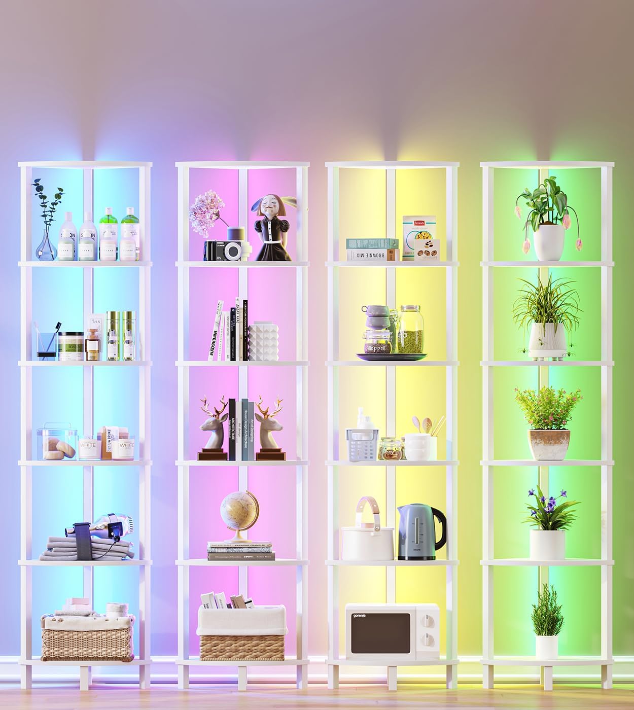 VIMBER 6-Tier Corner Bookshelf with LED Light