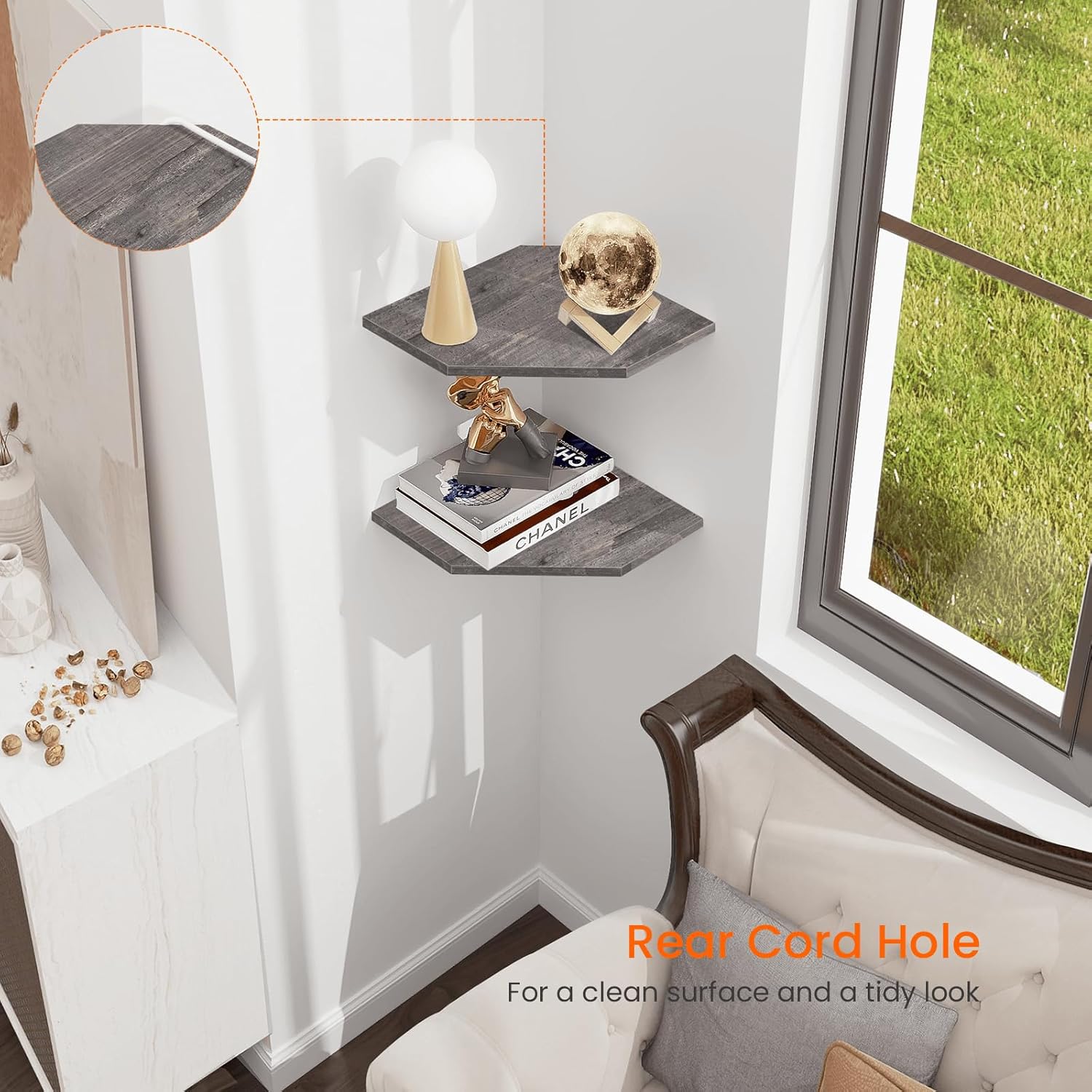Homode Corner Shelf Wall Mount Set of 2 Rustic Grey