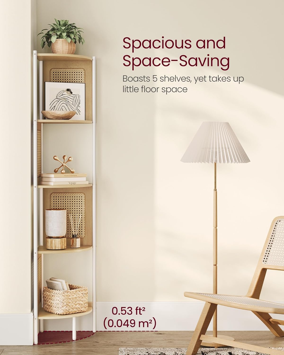 VASAGLE 5-Tier Corner Shelf Stand Oak Beige