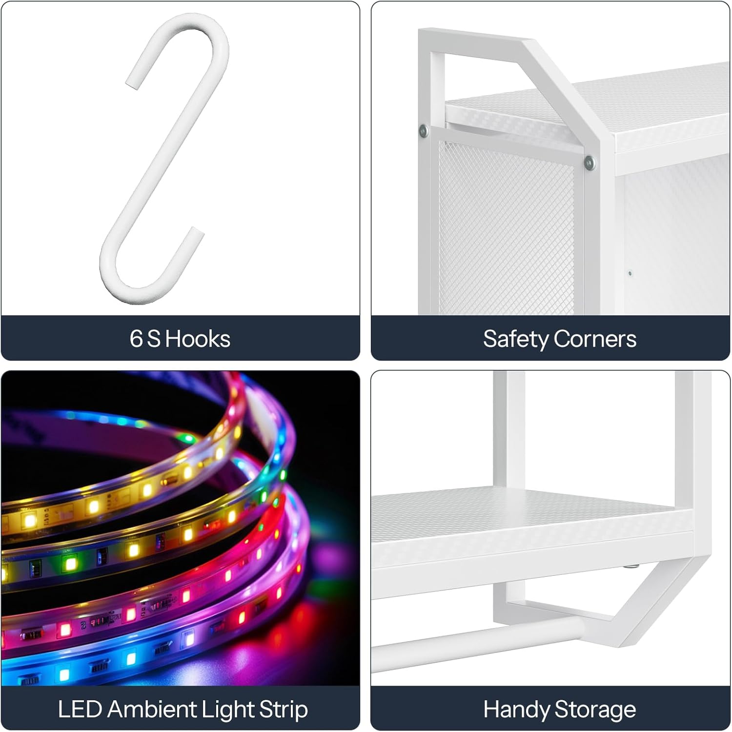 HOOBRO LED Gaming Floating Shelf with 3 Tiers and Hanging Rod