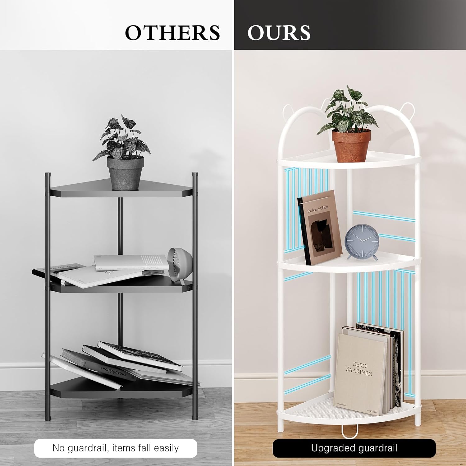 CICUFY 3 Tier Metal Corner Shelf Bathroom Organizer with Guardrails