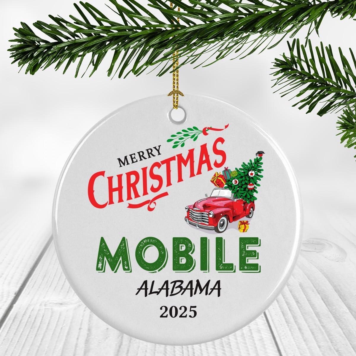 Mobile Alabama Christmas Ornament Plastic 3 Inch Round