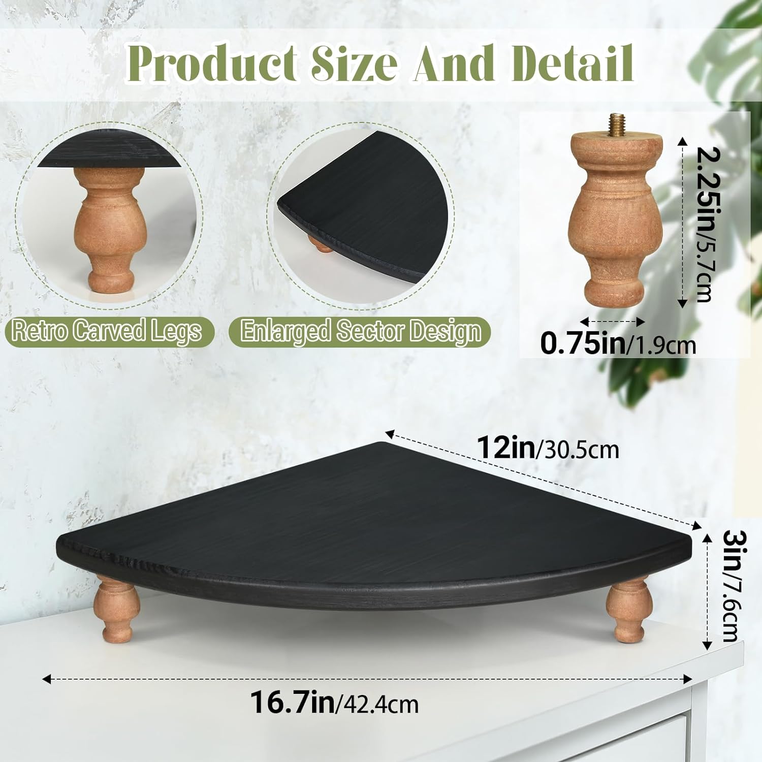 Rustic Black Wood Corner Shelf for Farmhouse Decor