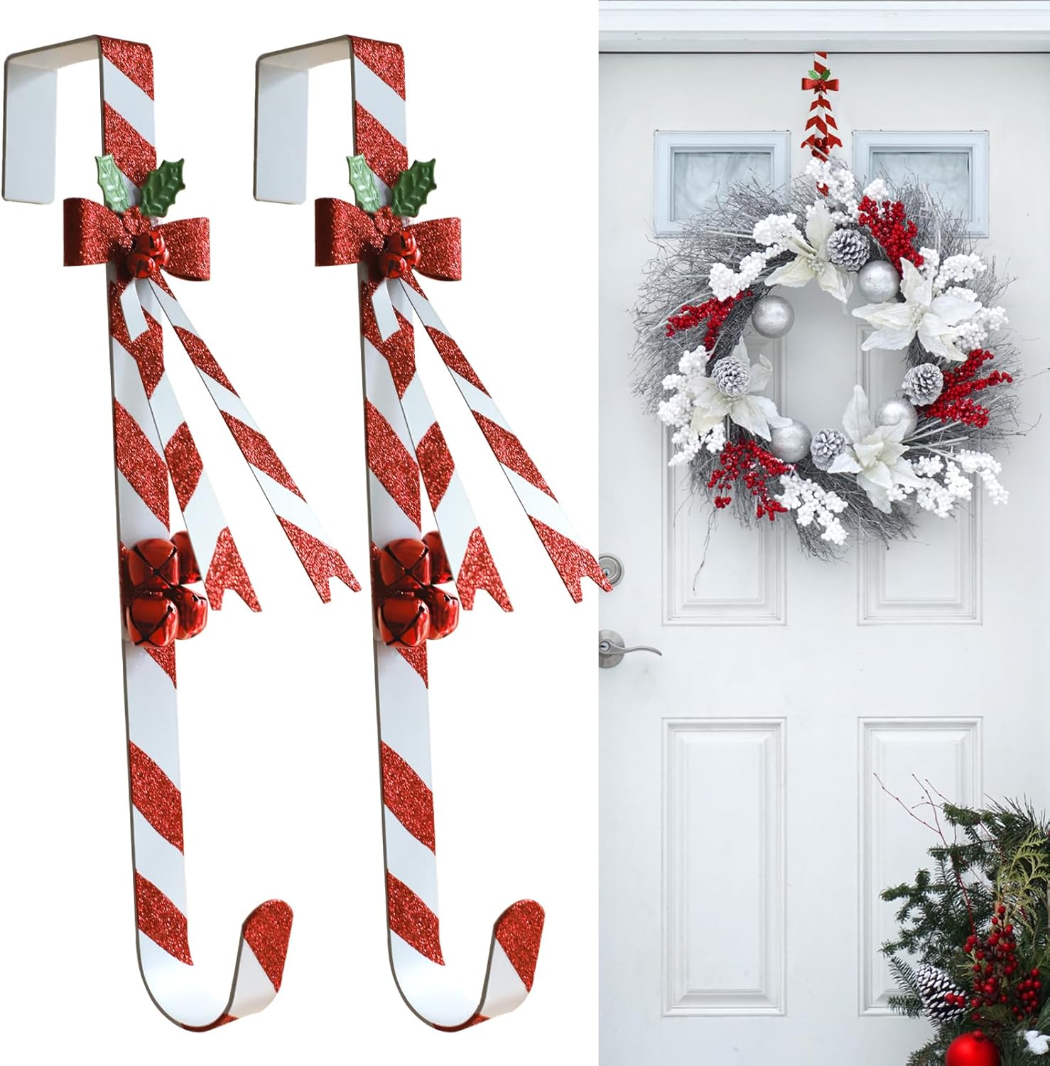 2 Pack Candy Cane Wreath Hangers for Front Door