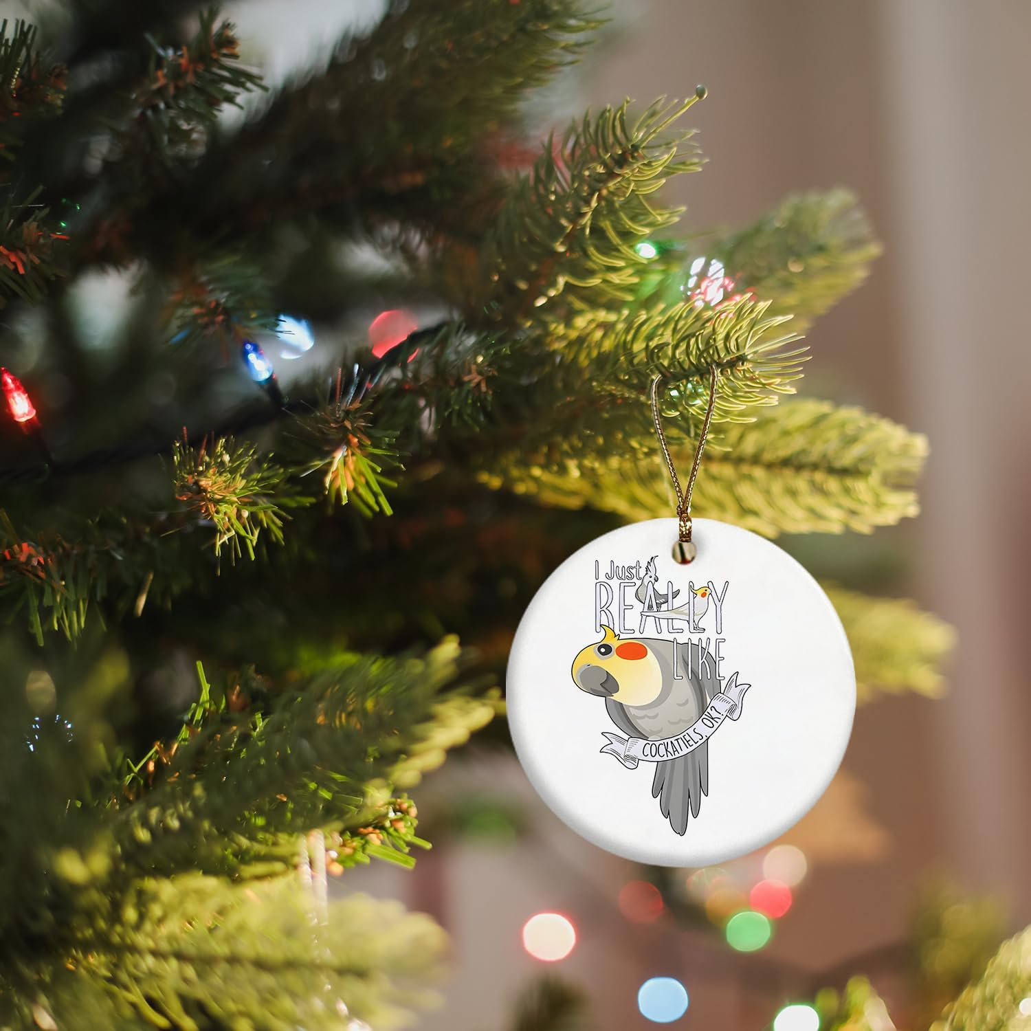 Cockatiel Hanging Ornament Funny Ceramic Christmas Decor for Home