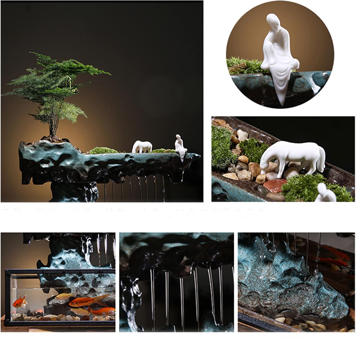 Elegant Tabletop Fountain with LED Lighting and Waterfall