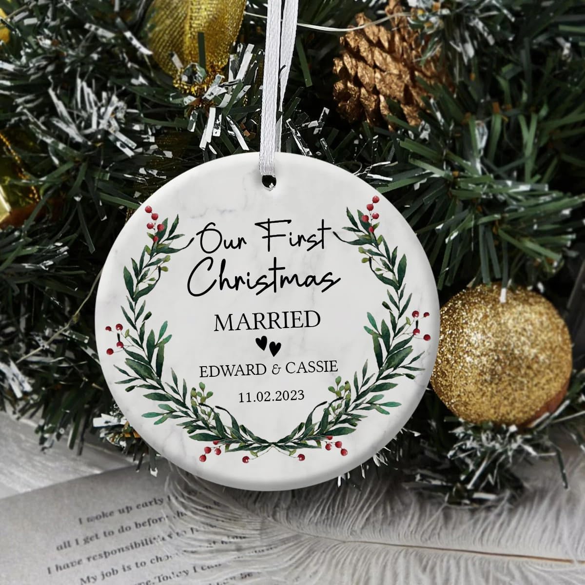 Personalized First Christmas Wedding Ornament for Newlyweds