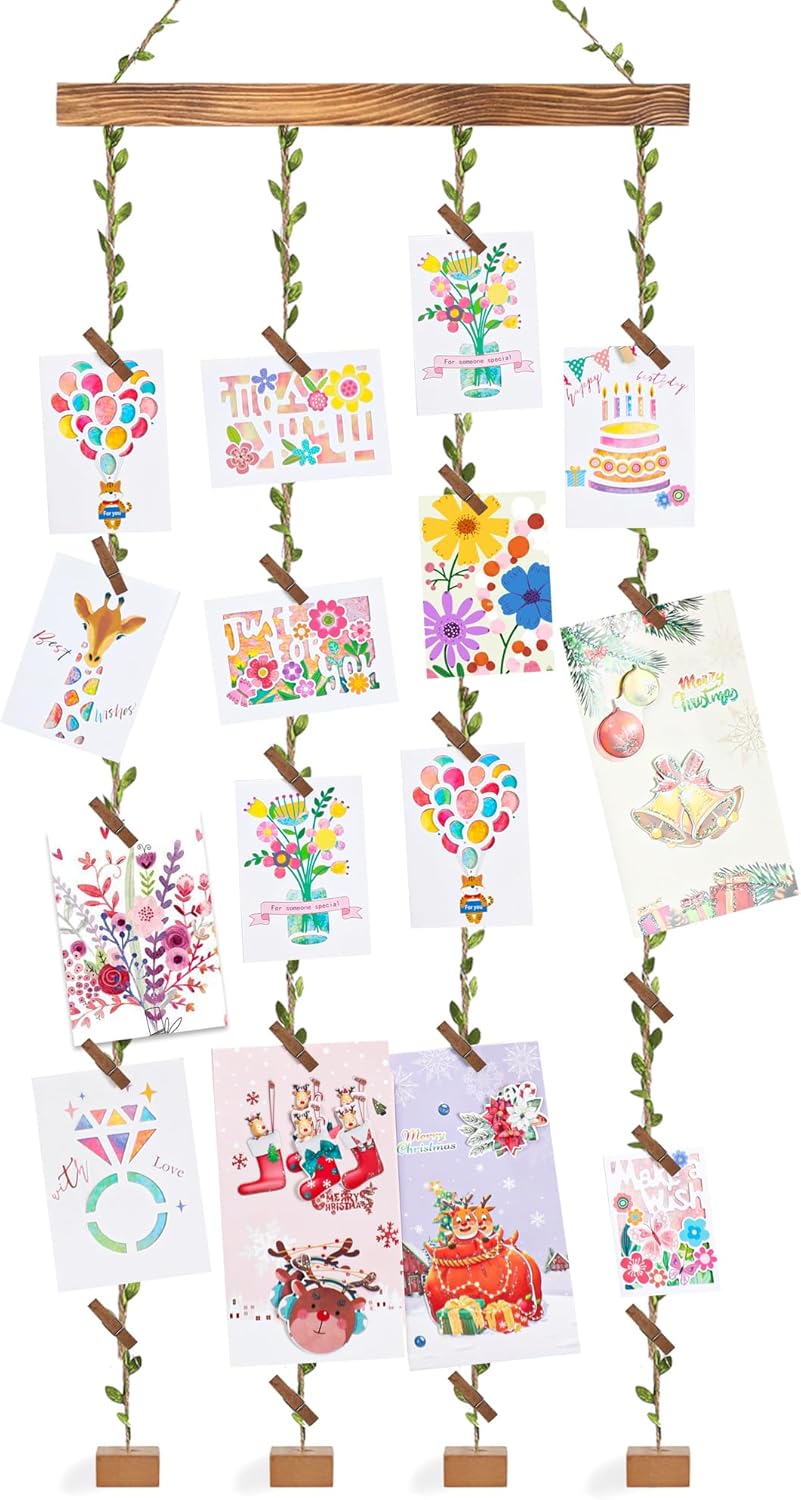 Wooden Hanging Photo Display with 20 Clips Wall Decor Frame