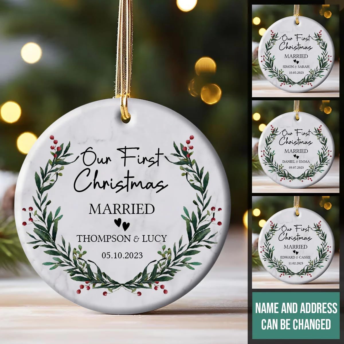 Personalized First Christmas Wedding Ornament for Newlyweds